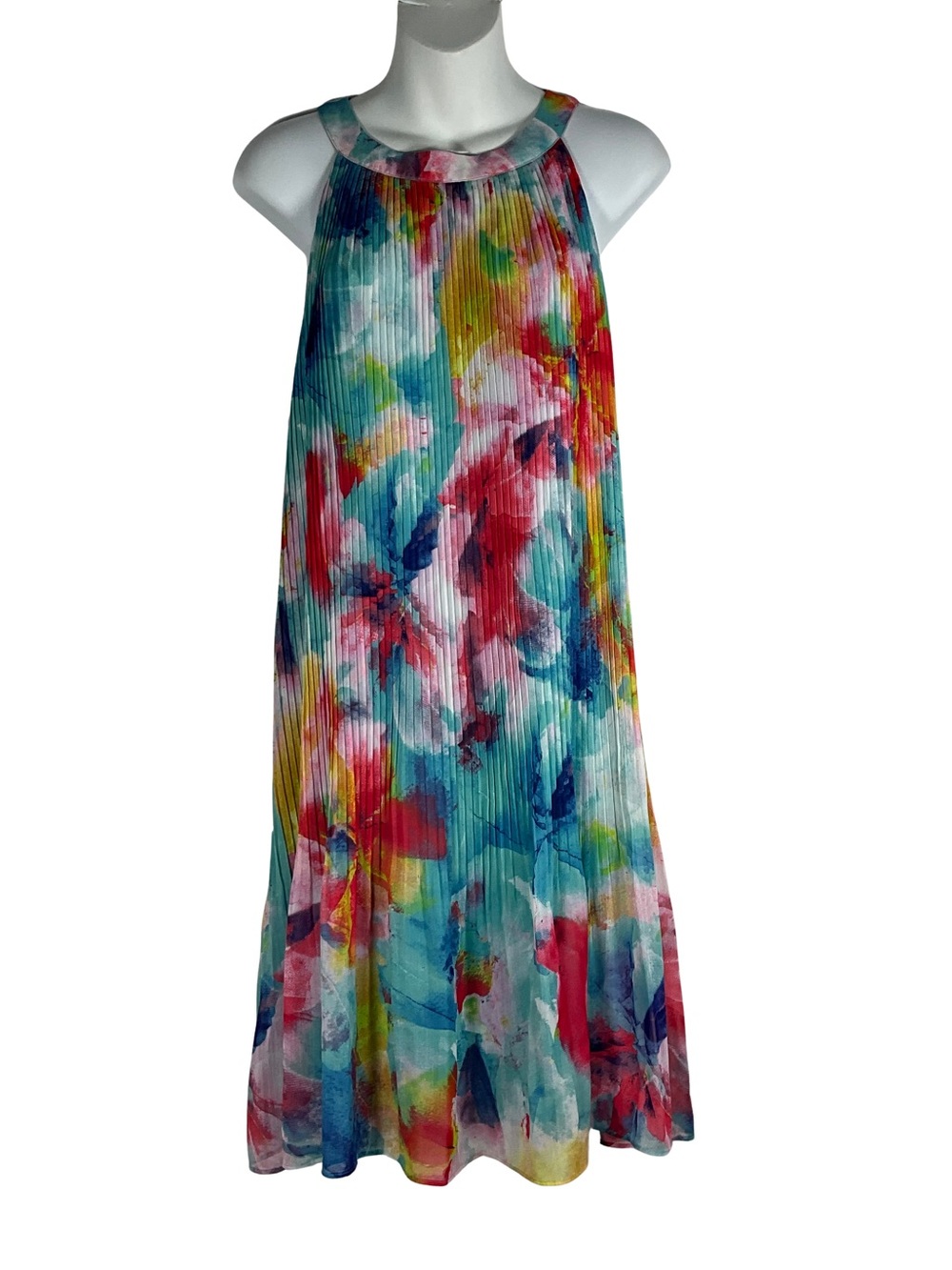 Alex Marie Dress Size 14 Multicolor Pleated Chiffon Midi Dress